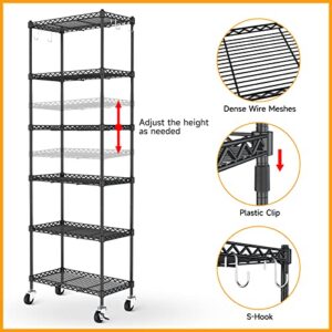 vkahaak 6-Tier Wire Shelving Unit, Adjustable Storage Shelf with Lockable Wheels, Large Capacity Metal Shelves with Stainless Hook for Garage Kitchen Pantry Living Room Bathroom (22" x 12" x 65")