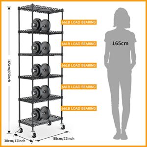 vkahaak 6-Tier Wire Shelving Unit, Adjustable Storage Shelf with Lockable Wheels, Large Capacity Metal Shelves with Stainless Hook for Garage Kitchen Pantry Living Room Bathroom (22" x 12" x 65")