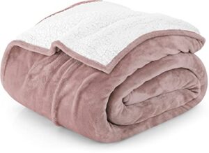utopia bedding sherpa blanket twin size [rose pink, 90x66 inches] - 480gsm thick warm plush fleece reversible blanket for bed, sofa, couch, camping and travel