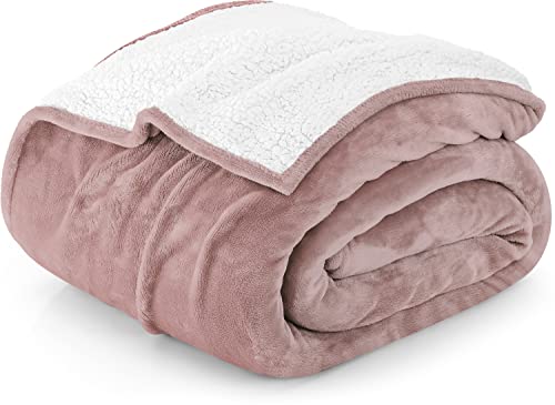 Utopia Bedding Sherpa Blanket Twin Size [Rose Pink, 90x66 Inches] - 480GSM Thick Warm Plush Fleece Reversible Blanket for Bed, Sofa, Couch, Camping and Travel