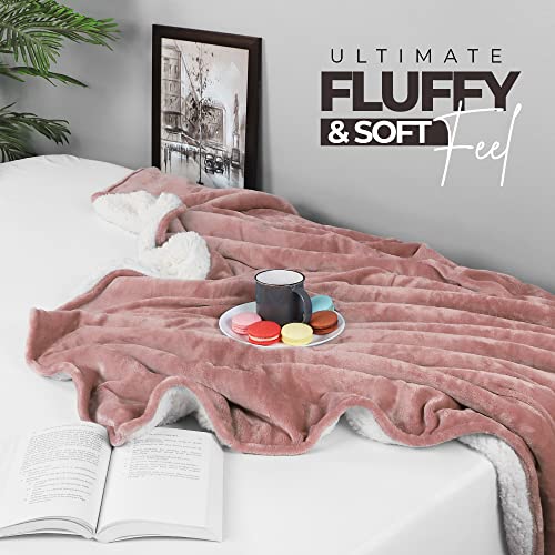 Utopia Bedding Sherpa Blanket Twin Size [Rose Pink, 90x66 Inches] - 480GSM Thick Warm Plush Fleece Reversible Blanket for Bed, Sofa, Couch, Camping and Travel