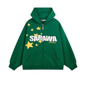 nigeiyeme unisex star y2k zip up hoodie long sleeve star print vintage sweatshirt e-girl halloween casual top streetwear jacket (green,xxl,us,alpha,unisex,adult,xx-large,regular,regular)