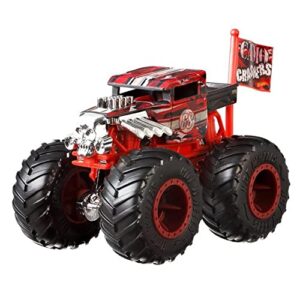 hot wheels monster trucks 1:64 scale die-cast vehicle - camo crashers 5/5 ~ bone shaker with collectible flag