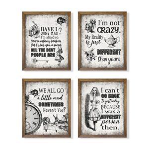 alice inspirational saying quotes poster prints room decor - alice in wonderland wall art decor, motivational wall art for alice fans, self affirmation gift for women teen girl cheshire cat mad hatter
