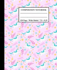 unicorn composition notebook: lined paper wide ruled for kids, teens, girls, boys, and students | black and white, mini, purple composition notebook | primary journal grades k-2