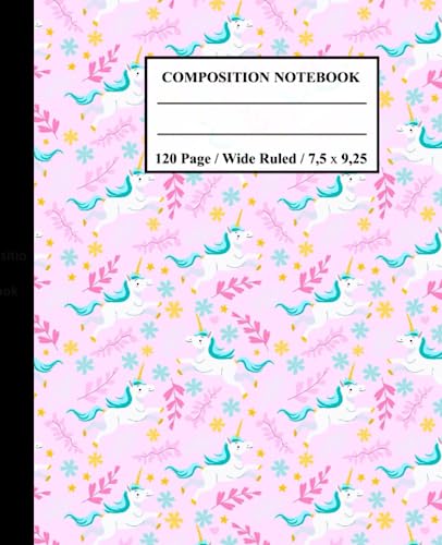 Unicorn Composition Notebook: Lined Paper Wide Ruled For Kids, Teens, Girls, Boys, And Students | Black And White, Mini, Purple Composition Notebook | Primary Journal Grades K-2