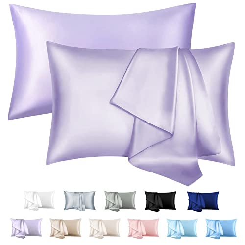 Satin Pillowcase for Hair and Skin, Silky Soft Satin Pillowcase for Women Hair Set of 2, Standard Silk Pillow Cases, Silk Satin Pillowcase with Envelope Closure (Lavender, 20x26 Inches)