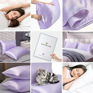 Satin Pillowcase for Hair and Skin, Silky Soft Satin Pillowcase for Women Hair Set of 2, Standard Silk Pillow Cases, Silk Satin Pillowcase with Envelope Closure (Lavender, 20x26 Inches)