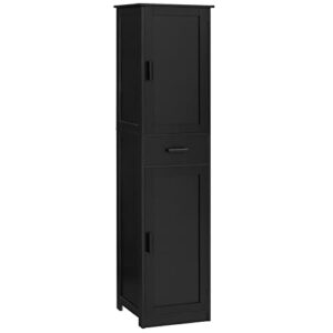 usikey 67" bathroom storage cabinet with 2 doors & 1 drawer, tall bathroom cabinet with adjustable shelves, narrow tall linen tower cabinet for bathroom, living room, bedroom, black
