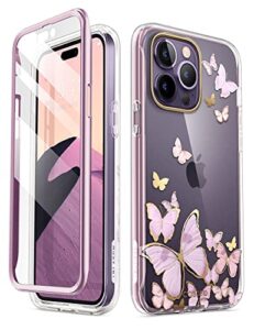 i-blason cosmo series for iphone 14 pro max case 6.7 inch (2022), slim full-body stylish protective case with built-in screen protector (purplefly)