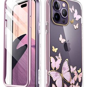 i-Blason Cosmo Series for iPhone 14 Pro Max Case 6.7 inch (2022), Slim Full-Body Stylish Protective Case with Built-in Screen Protector (Purplefly)