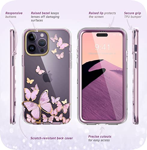 i-Blason Cosmo Series for iPhone 14 Pro Max Case 6.7 inch (2022), Slim Full-Body Stylish Protective Case with Built-in Screen Protector (Purplefly)