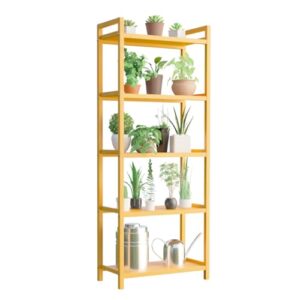 beibegood bookshelf, 5-tier bamboo ladder shelf 49” tall book shelf organizer, free standing storage unit for bathroom/living room/bedroom/kitchen/office,rust resistance,natural