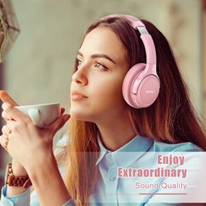 Bluetooth Wireless Headphones Over Ear,BERIBES 65H Playtime and 6 EQ Music Modes with Microphone, HiFi Stereo Foldable Lightweight Headset, Deep Bass for Home Office Cellphone PC Etc.(Pink)