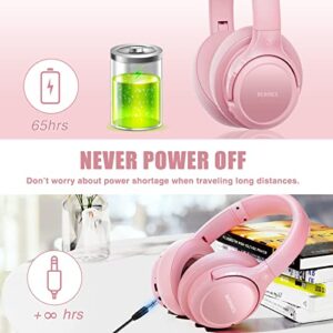 Bluetooth Wireless Headphones Over Ear,BERIBES 65H Playtime and 6 EQ Music Modes with Microphone, HiFi Stereo Foldable Lightweight Headset, Deep Bass for Home Office Cellphone PC Etc.(Pink)