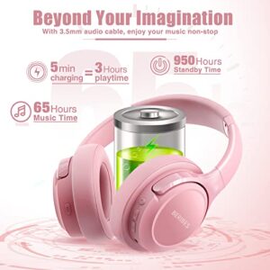 Bluetooth Wireless Headphones Over Ear,BERIBES 65H Playtime and 6 EQ Music Modes with Microphone, HiFi Stereo Foldable Lightweight Headset, Deep Bass for Home Office Cellphone PC Etc.(Pink)