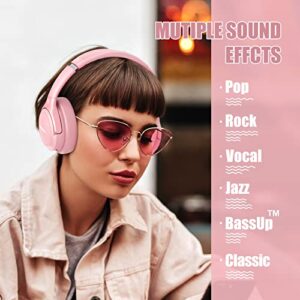 Bluetooth Wireless Headphones Over Ear,BERIBES 65H Playtime and 6 EQ Music Modes with Microphone, HiFi Stereo Foldable Lightweight Headset, Deep Bass for Home Office Cellphone PC Etc.(Pink)