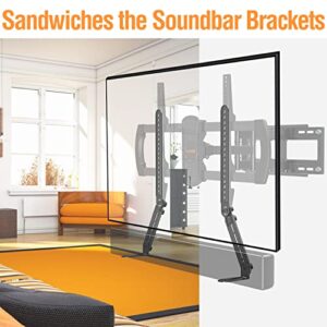 ELIVED Soundbar Mount Bracket Mounting Above or Under TV Tool-Free Knob Adjustable with Detachable Extension Arms, Universal TV Mounting Hardware Kit Includes M4 M5 M6 M8 Screws