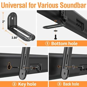 ELIVED Soundbar Mount Bracket Mounting Above or Under TV Tool-Free Knob Adjustable with Detachable Extension Arms, Universal TV Mounting Hardware Kit Includes M4 M5 M6 M8 Screws