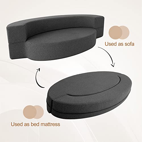 Nigoone Modern Folding Sofa Bed Couch Memory Foam with 2 Pillows Sleeper Sofa futon Couch for Bedroom Living Room Guests, Washable Set, Stylish Oval 76''L × 41.5''D × 10''H,Dark Gray