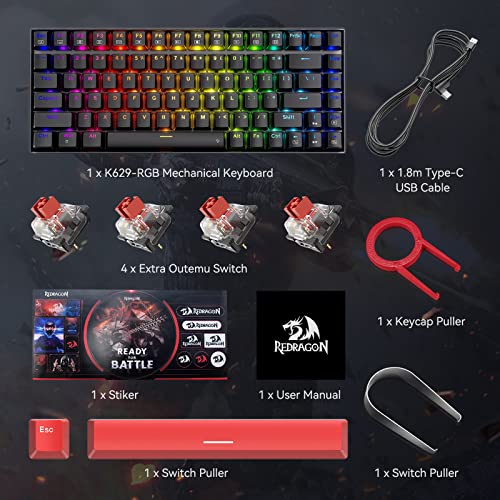 Mechanical Keyboard, Full RGB 75% Gaming Keyboard with Red Switches, Macro Editor Wired Keyboard 84 Keys for Windows Mac PC Laptop Tablet, K629-RGB