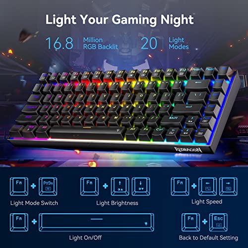 Mechanical Keyboard, Full RGB 75% Gaming Keyboard with Red Switches, Macro Editor Wired Keyboard 84 Keys for Windows Mac PC Laptop Tablet, K629-RGB