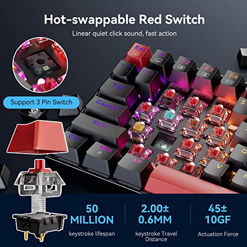 Mechanical Keyboard, Full RGB 75% Gaming Keyboard with Red Switches, Macro Editor Wired Keyboard 84 Keys for Windows Mac PC Laptop Tablet, K629-RGB