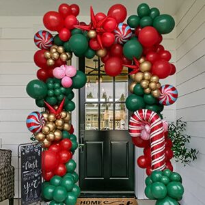 beliueyes christmas balloon garland arch kit 153pcs doubled stuffed red green gold balloons party decorations for xmas snow kids birthday new year decor