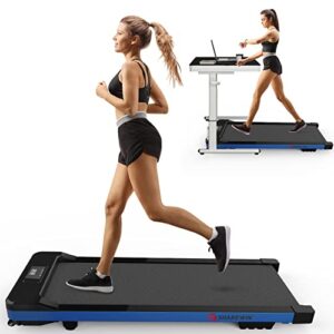 walking pad treadmill under desk treadmill 300lb capacity, mini standing desk treadmill for office under with remote control - walking jogging machine for home office(blue)