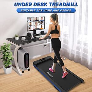 Walking Pad Treadmill Under Desk Treadmill 300lb Capacity, Mini Standing Desk Treadmill for Office Under with Remote Control - Walking Jogging Machine for Home Office(Blue)