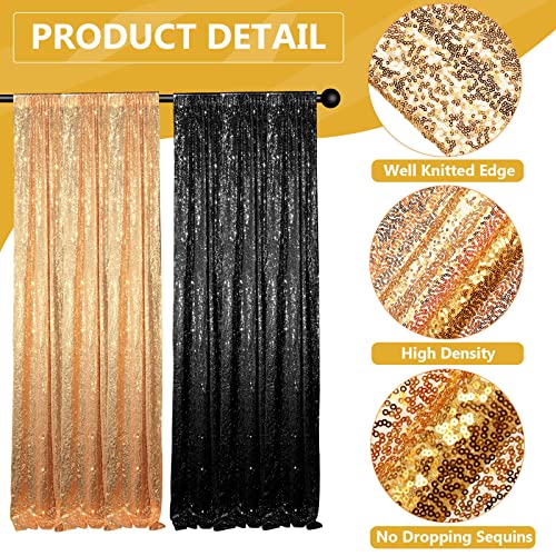 4 Panels Sequin Backdrop Curtain 2 ft x 8 ft, Backdrop Curtain for Party Sequin Backdrop Glitter Curtain for Congrats Grad Graduation Party Decorations, Birthday, Wedding (Black, Gold)