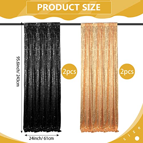 4 Panels Sequin Backdrop Curtain 2 ft x 8 ft, Backdrop Curtain for Party Sequin Backdrop Glitter Curtain for Congrats Grad Graduation Party Decorations, Birthday, Wedding (Black, Gold)