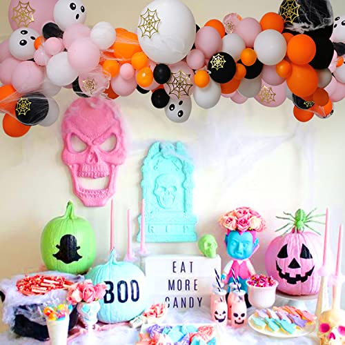 103Pcs Halloween Balloon Arch Garland Kit, Pink Orange Black Balloons Arch with Spider Web Decor, Skull Balloons for Halloween Theme Birthday Baby Shower, Halloween Day Party Decorations