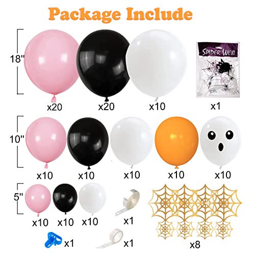 103Pcs Halloween Balloon Arch Garland Kit, Pink Orange Black Balloons Arch with Spider Web Decor, Skull Balloons for Halloween Theme Birthday Baby Shower, Halloween Day Party Decorations