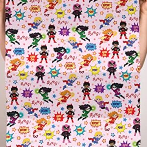 CENTRAL 23 Girls Birthday Wrapping Paper - Superhero Themed - Super Girl - 6 Sheets Gift Wrap - Baby Shower Wrapping Paper Girl - Comes with Stickers