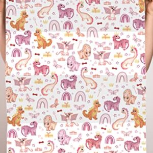 CENTRAL 23 Girls Birthday Wrapping Paper - Dinosaur Rainbow - 6 Gift Wrap Sheets - Pink Wrapping Paper for Kids - Comes With Sticker