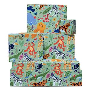 central 23 safari wrapping paper - baby animal wrapping paper - 6 sheets of birthday gift wrap - for birthday boys and girls - comes with fun stickers vegan ink
