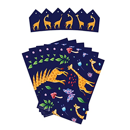 CENTRAL 23 Blue Wrapping Paper - Giraffe and Mushroom - Jungle Themed - 6 Sheets Gift Wrap - For Birthday, Chritmas, Holiday, Baby Shower - Comes With Fun Stickers