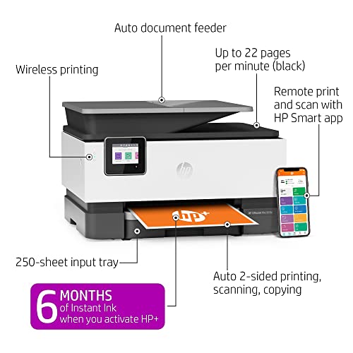 HP OfficeJet Pro 9018e Wireless Color All-in-One Printer with Bonus 6 Months Instant Ink with HP+ (1G5L5A), White