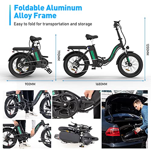 HITWAY Electric Bike for Adults, 20" Fat Tire E Bike 750W 20MPH, 48V/14Ah Battery 55-120KM, Removable Folding Mountain Bike Snow Beach Bicycle with Shimano 7 Gears