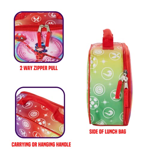 Miraculous Ladybug Lunch Box and Water Bottle Set, Soft Insulated Lunch Bag for Girls