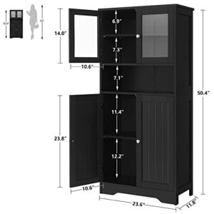 Iwell Bathroom Cabinet, Bathroom Storage Cabinet with Doors, Storage Cabinet with Open Shelf, Cupboard for Living Room, Home Office, Black