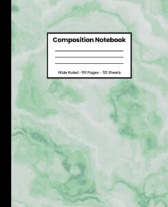 marble composition notebook light green: wide ruled notebook for school, notebook for kids, teens, and adults, 110 pages 7.5x9.25 inches