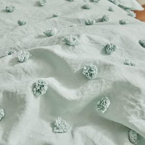 4 Piece Tufted Dots Toddler Bedding Set Solid Green Jacquard Pom Pom Tufts, Soft and Embroidery Shabby Chic Boho Design for Baby Boys Girls, Includes Comforter, Flat Sheet, Fitted Sheet and Pillowcase
