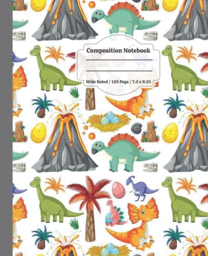 Dinosaur Composition Notebook: Wide Ruled Paper For Kids, Teens, Girls, Boys, And Students, Cuadernos Escolares , Preppy Composition Notebook, Kawaii Notebooks