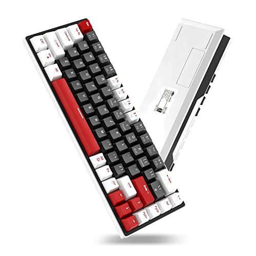 MageGee 60% Mechanical Gaming Keyboard, 68 Keys Hot-Swappable Compact Blue LED Backlit Gaming Keyboard, SKY68 Wired Ergonomic Mini Office Keyboard for Windows PC Gamer (Red Switch, White & Black)