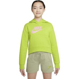 nike girls' sportswear club fleece pullover hoodie (medium, atomic green/atmosphere)
