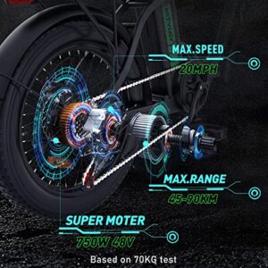 HITWAY Removable Folding Electric Bike for Adults, 20" Fat Tire E Bike 750W 20MPH, 48V/14Ah Battery 55-120KM, Mountain, Snow Beach Bicycle with Shimano 7 Gears