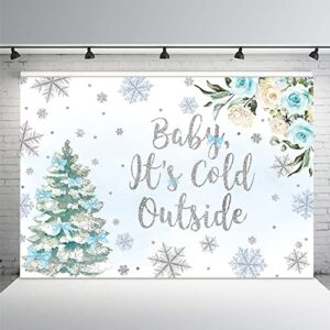 mehofond baby it's cold outside backdrop boy baby shower party decor silver snowflake winter wonderland photo booth banner christmas tree white blue floral background 7x5ft