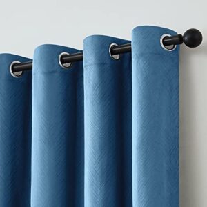melodieux velvet curtains for bedroom- thermal insulated room darkening soundproof grommet thick geometry embossed window drapes for living room, blue, w52 x l63 inches, set of 2